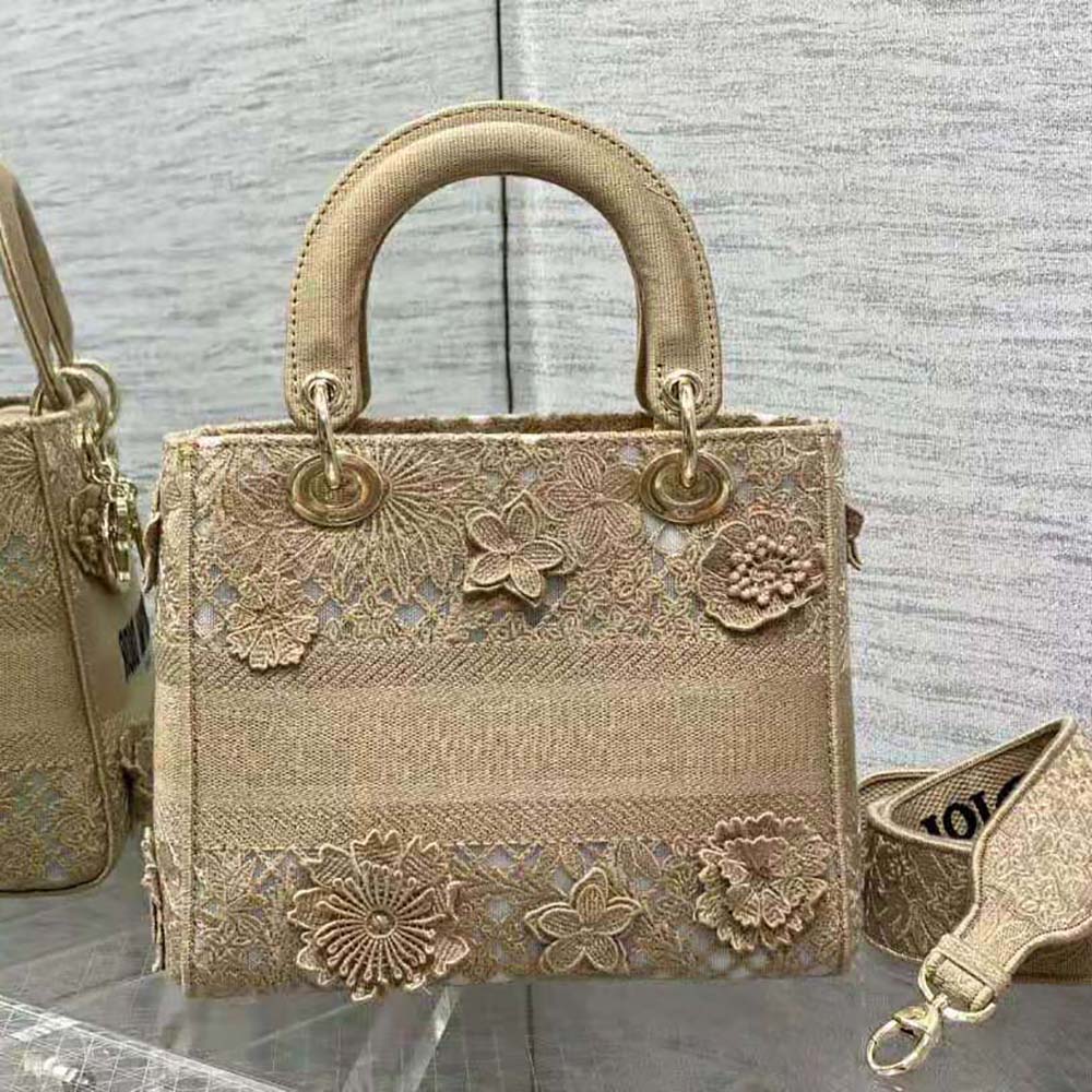 Dior Women Medium Lady D-lite Bag Natural D-Lace Embroidery with 3D Macramé Effect - image 4