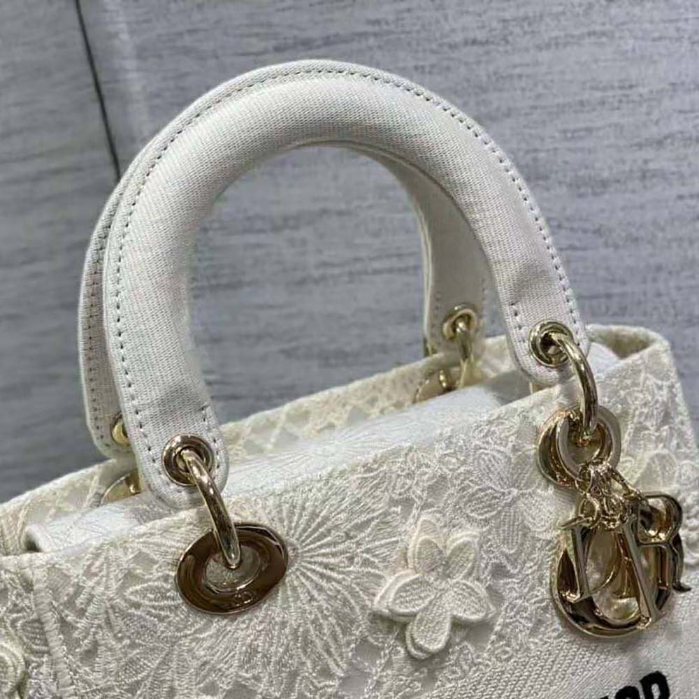 Dior Women Medium Lady D-lite Bag White D-Lace Embroidery with 3D Macramé Effect - image 7