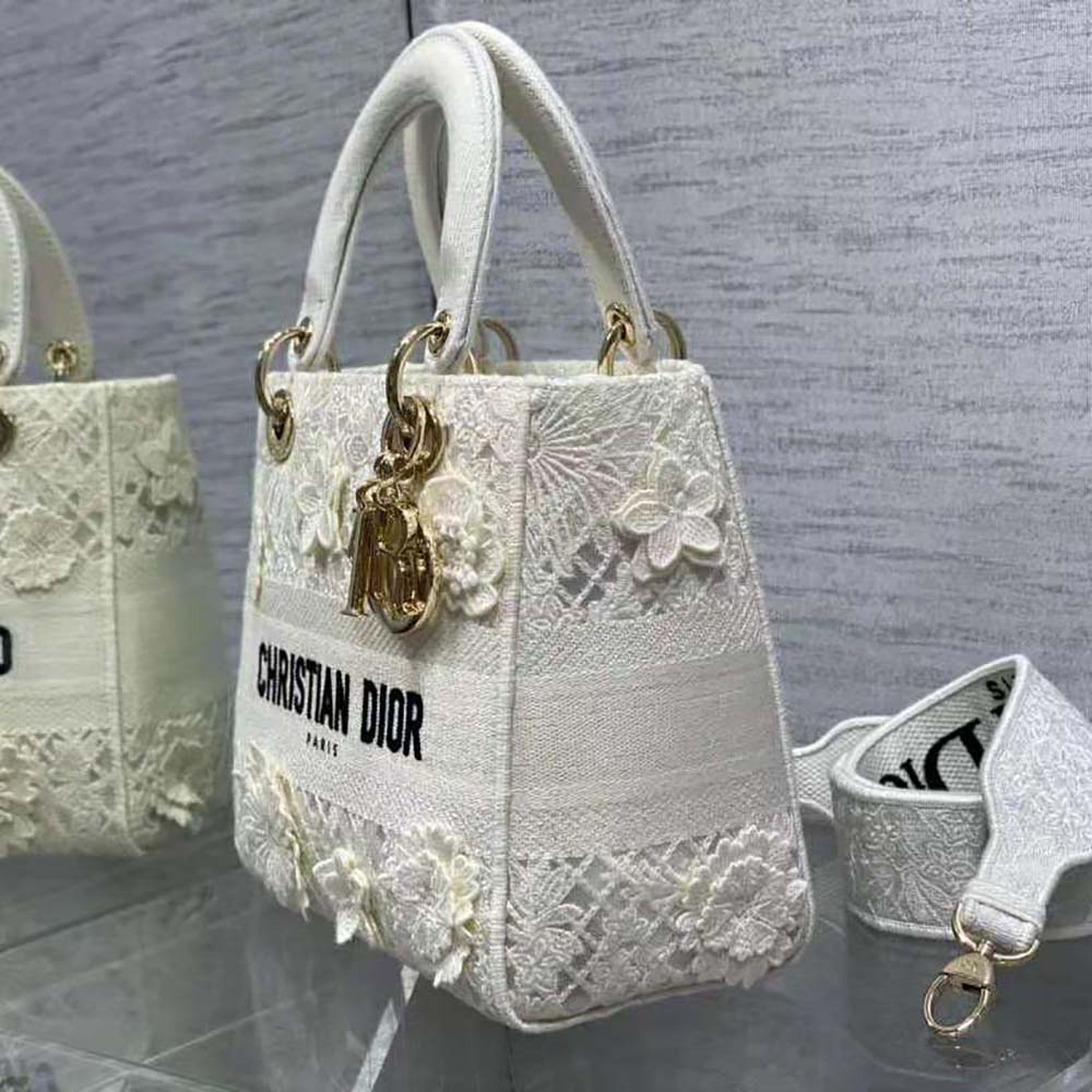 Dior Women Medium Lady D-lite Bag White D-Lace Embroidery with 3D Macramé Effect - image 5