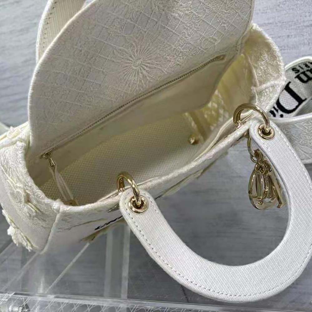 Dior Women Medium Lady D-lite Bag White D-Lace Embroidery with 3D Macramé Effect - image 10
