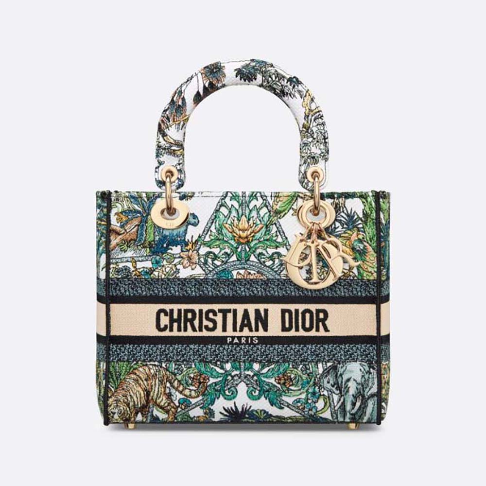 Front view of Dior Women Medium Lady D-lite Bag White Multicolor Étoile de Voyage Embroidery