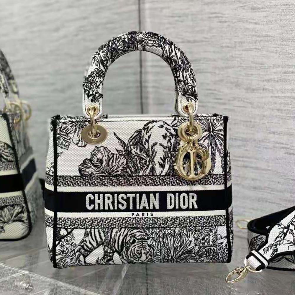 Dior Women Medium Lady D-lite Bag White and Black Toile de Jouy Voyage Embroidery - image 4