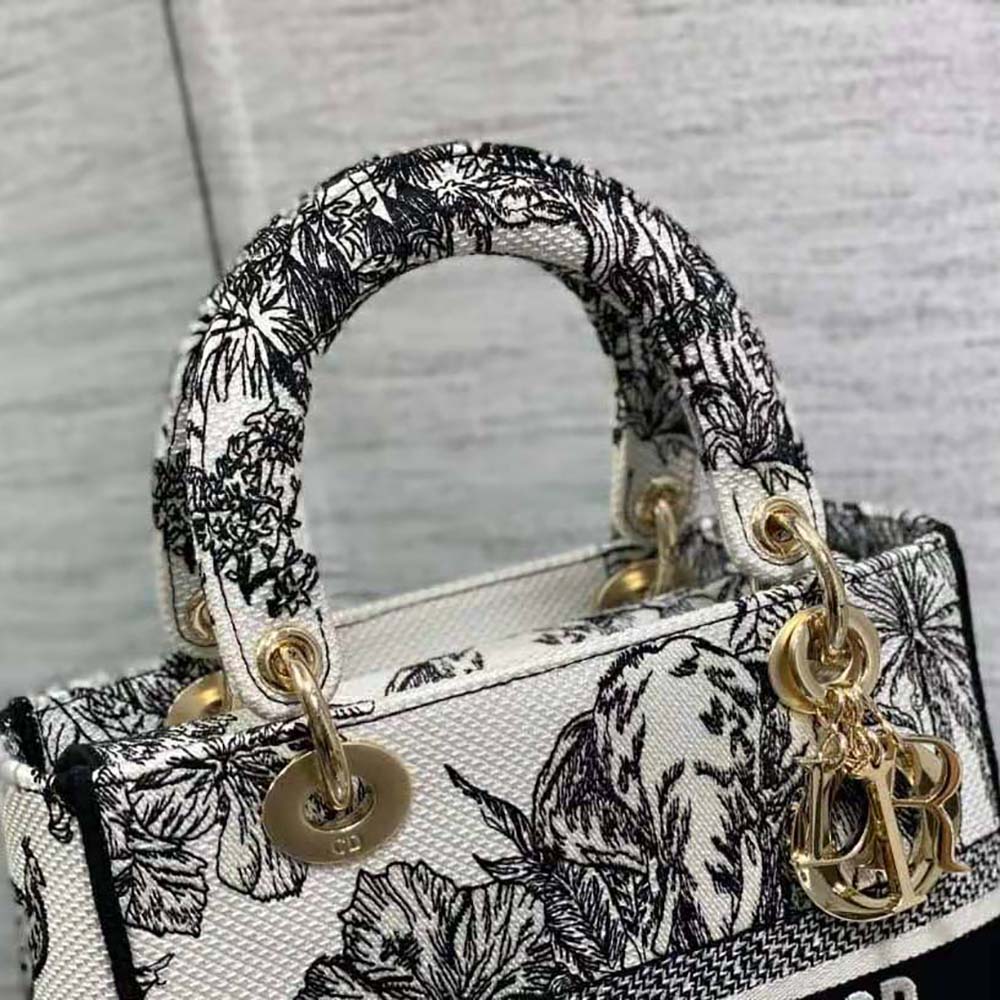 Dior Women Medium Lady D-lite Bag White and Black Toile de Jouy Voyage Embroidery - image 7