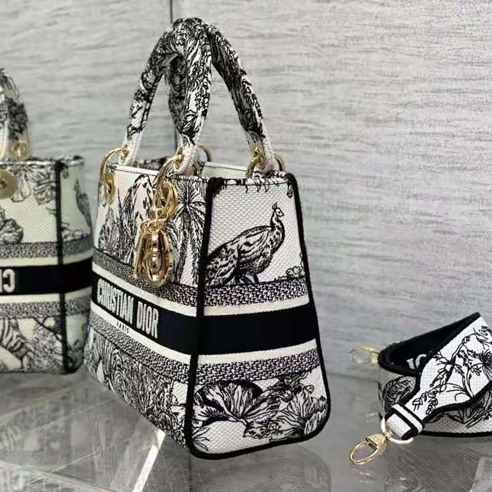 Dior Women Medium Lady D-lite Bag White and Black Toile de Jouy Voyage Embroidery - image 5