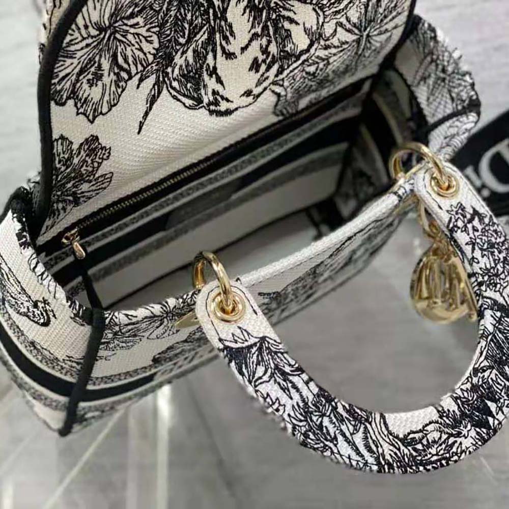 Dior Women Medium Lady D-lite Bag White and Black Toile de Jouy Voyage Embroidery - image 8