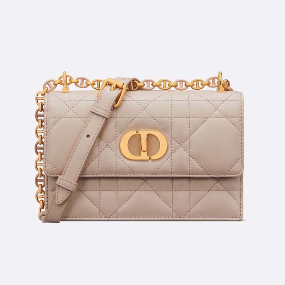 Front view of Dior Women Miss Caro Mini Bag Caramel Beige Macrocannage Lambskin