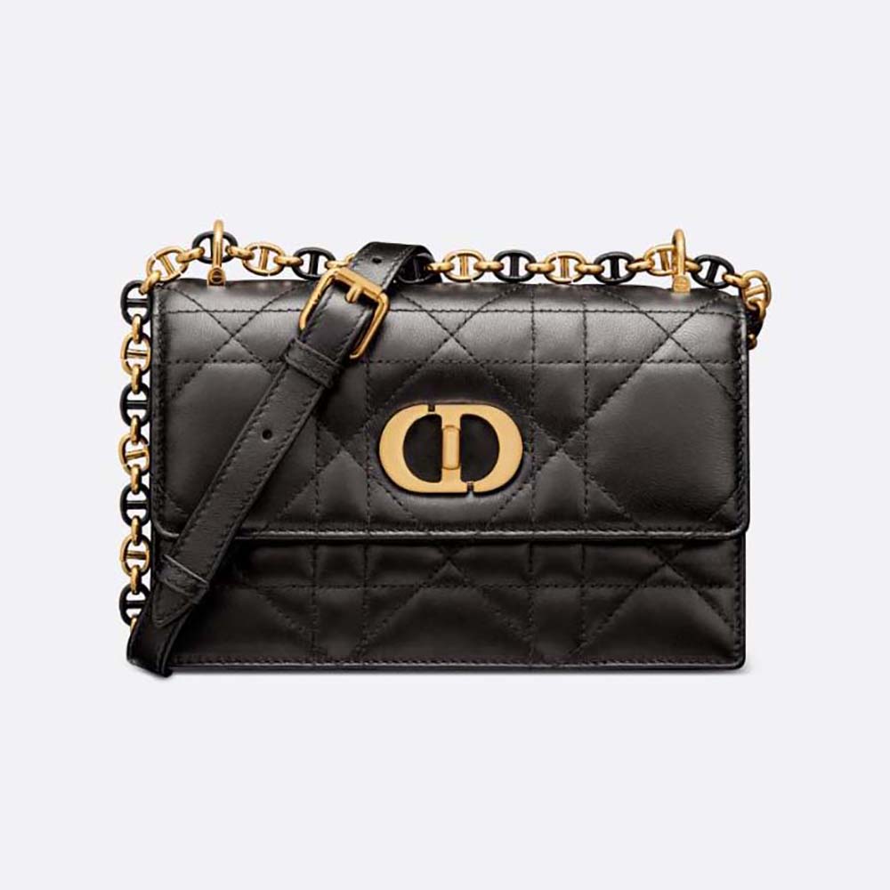Front view of Dior Women Miss Caro Mini Bag Caramel Black Macrocannage Lambskin
