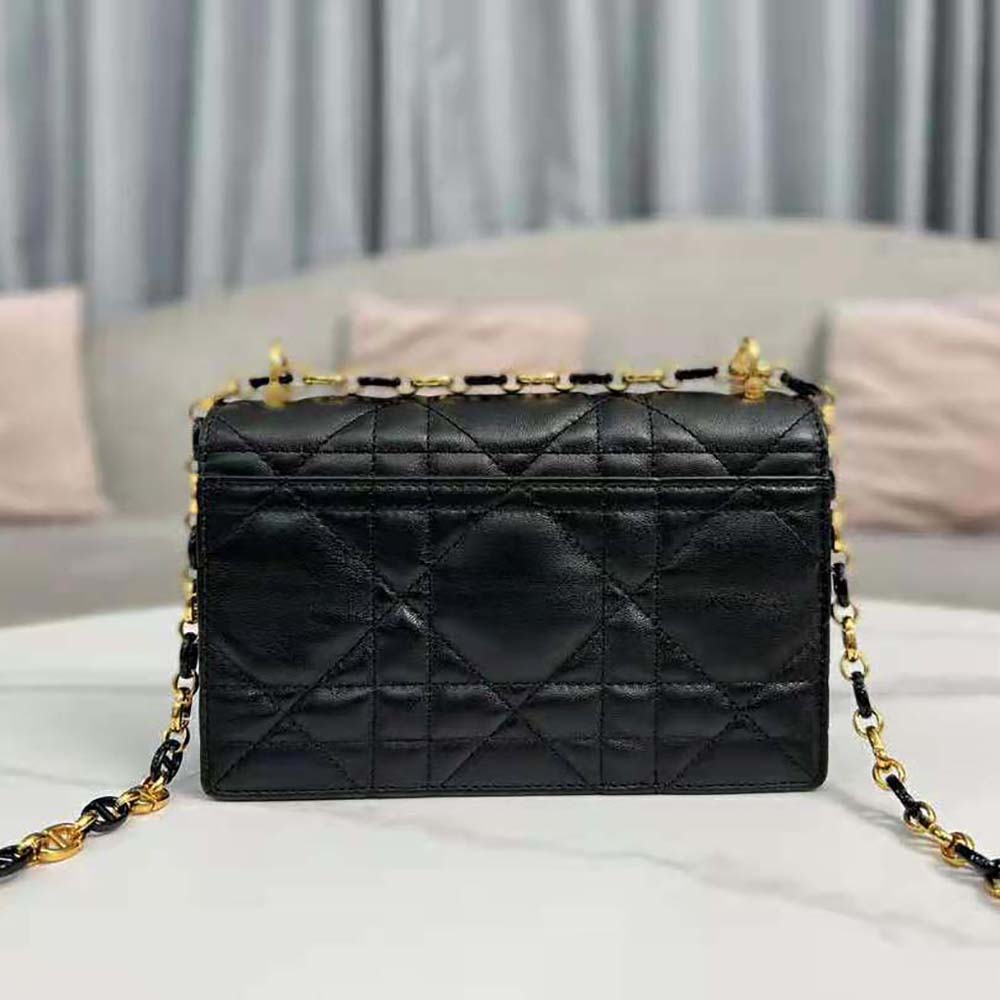 Side profile showing quilted lambskin texture on Dior Women Miss Caro Mini Bag