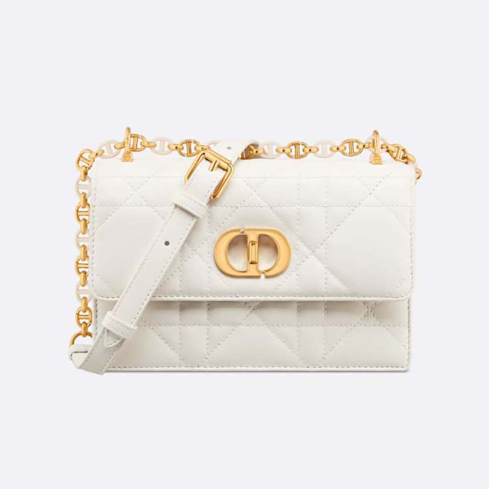 Front view of Dior Women Miss Caro Mini Bag Latte Macrocannage Lambskin
