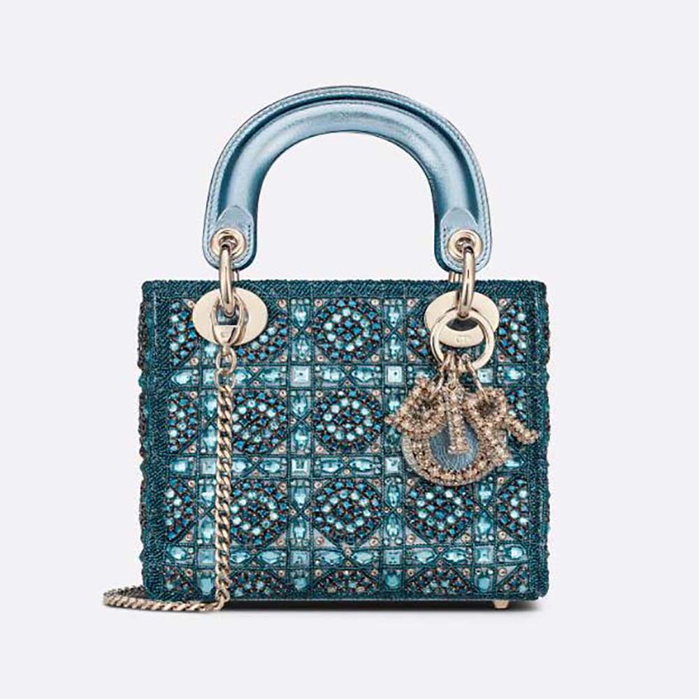 Front close-up of Dior Women Small Lady Dior Bag with bead embroidery
