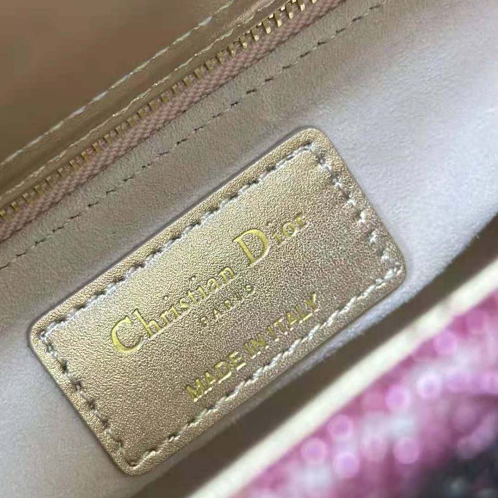 Dior Women Small Lady Dior Bag Metallic Calfskin and Satin with Rose Des Vents Resin Pearl Embroidery - image 10