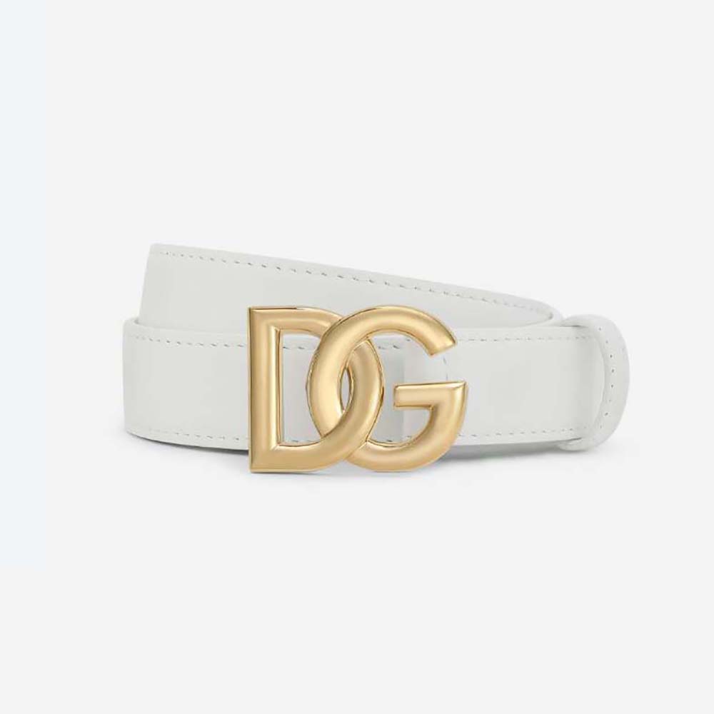 Front view of Dolce Gabbana D&G Women Calfskin Belt with DG Logo-White