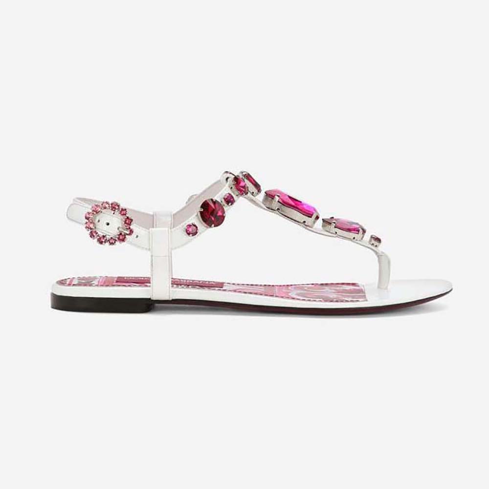 Side view of Dolce Gabbana D&G Women Patent Leather Thong Sandals in pink