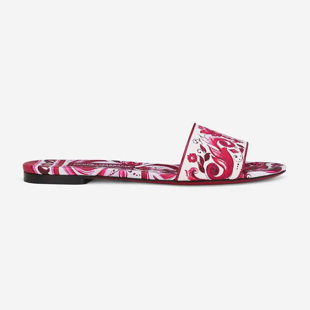 Side angle of Dolce Gabbana D&G Women Printed Canvas Slides-Red showing profile