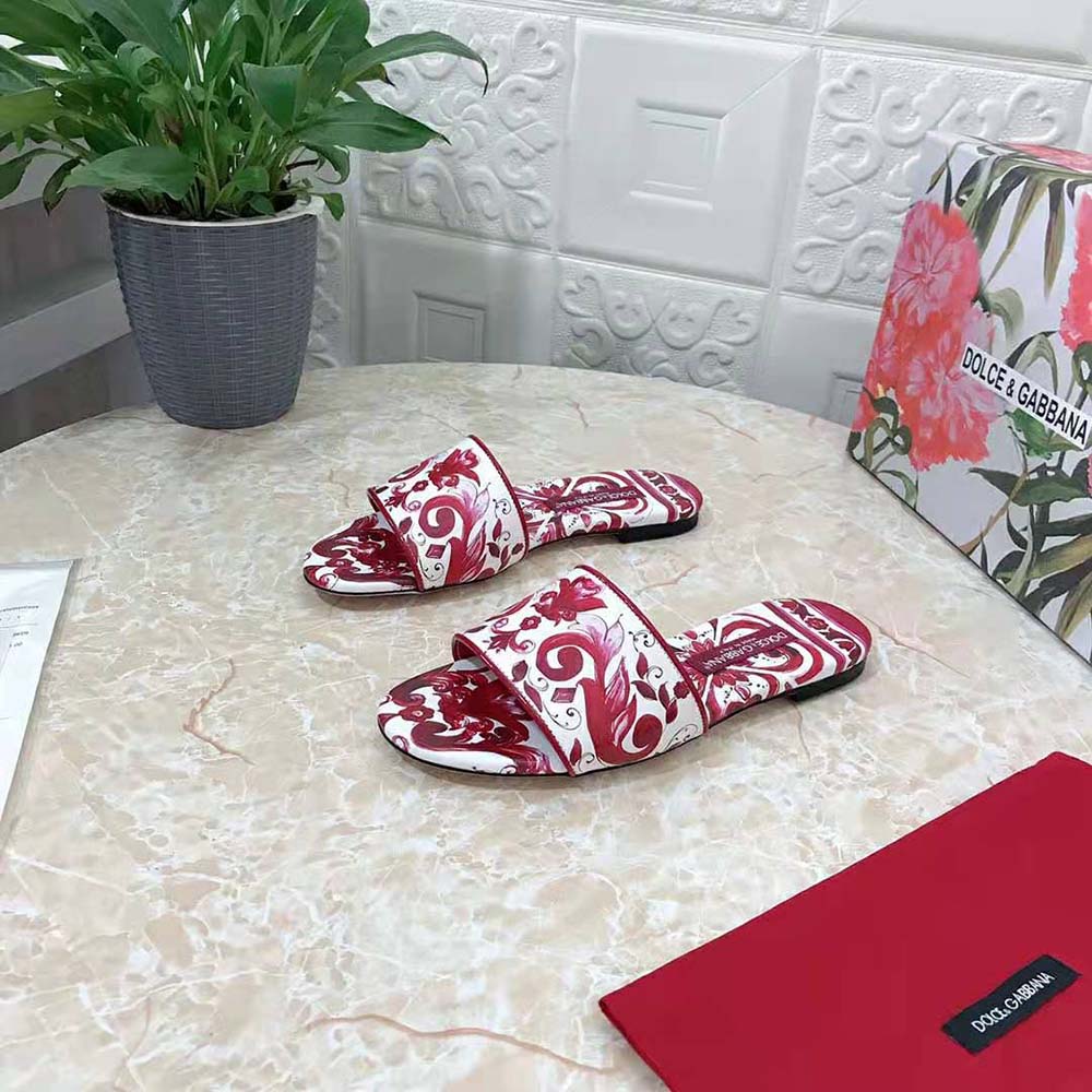 Dolce Gabbana D&G Women Printed Canvas Slides-Red - image 4