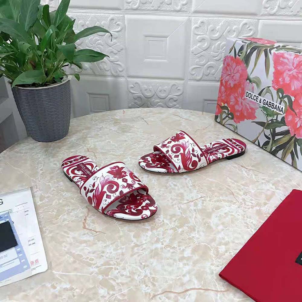 Dolce Gabbana D&G Women Printed Canvas Slides-Red - image 5