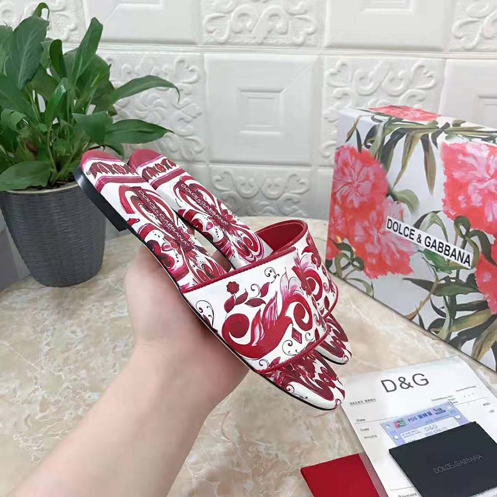 Dolce Gabbana D&G Women Printed Canvas Slides-Red - image 10