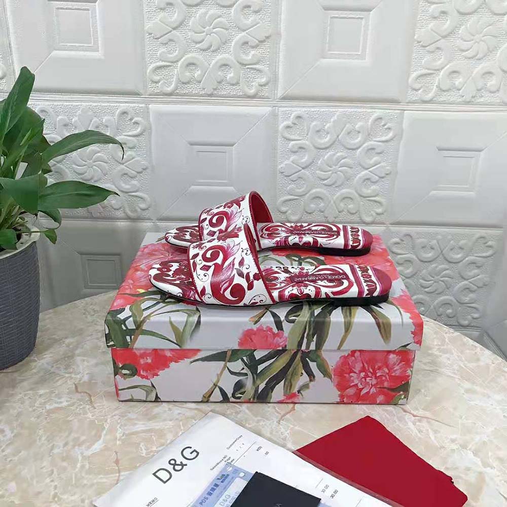 Dolce Gabbana D&G Women Printed Canvas Slides-Red - image 9