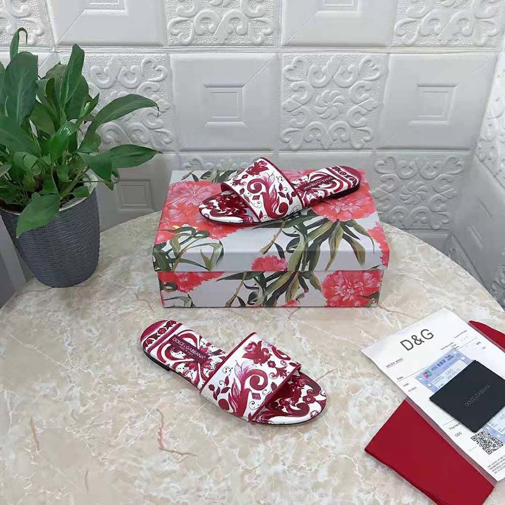 Dolce Gabbana D&G Women Printed Canvas Slides-Red - image 8
