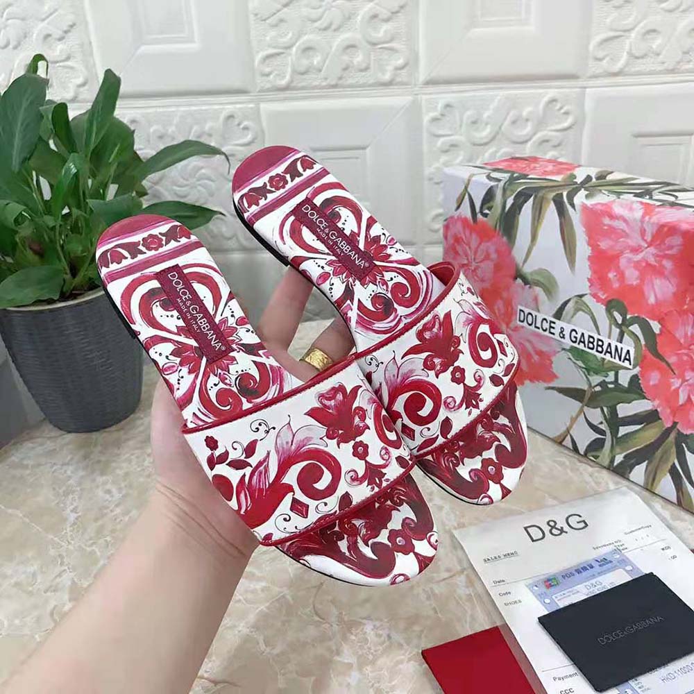 Dolce Gabbana D&G Women Printed Canvas Slides-Red - image 7