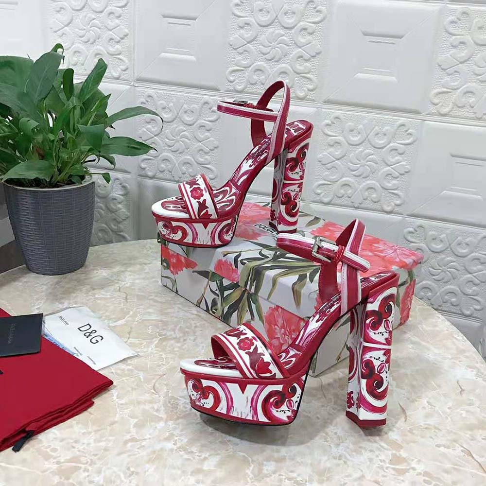 Dolce Gabbana D&G Women Printed Polished Calfskin Platform Sandals - image 5