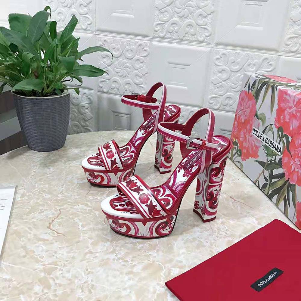 Dolce Gabbana D&G Women Printed Polished Calfskin Platform Sandals - image 4