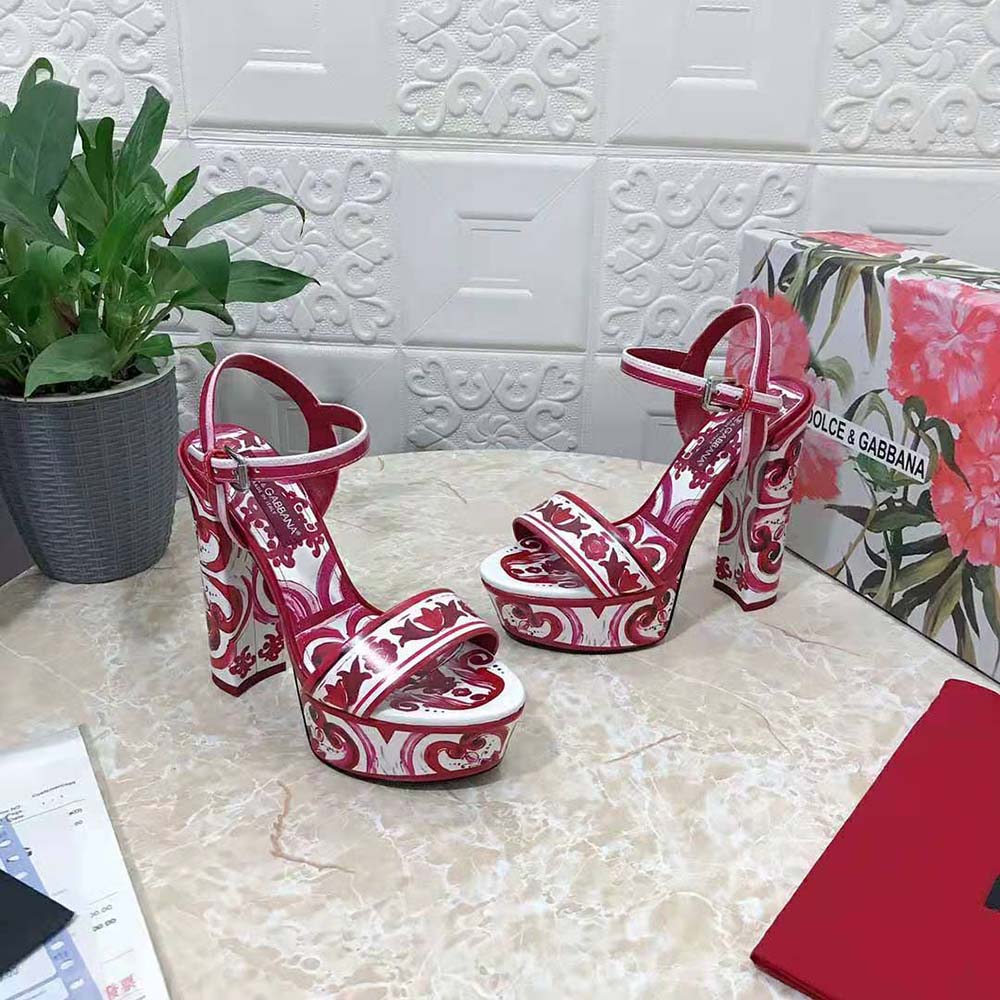 Dolce Gabbana D&G Women Printed Polished Calfskin Platform Sandals - image 8