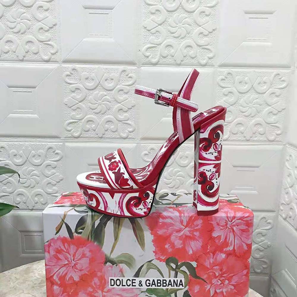 Dolce Gabbana D&G Women Printed Polished Calfskin Platform Sandals - image 9