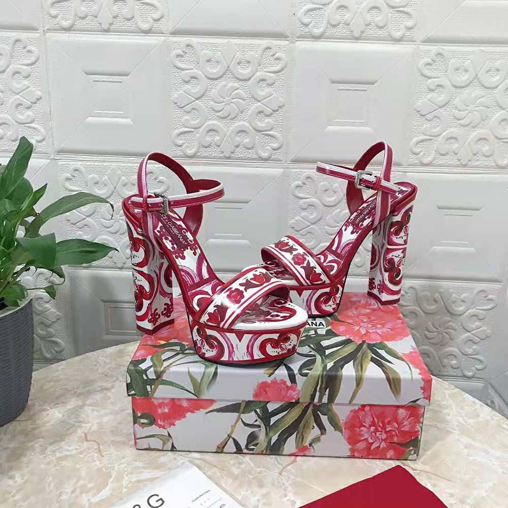 Dolce Gabbana D&G Women Printed Polished Calfskin Platform Sandals - image 7