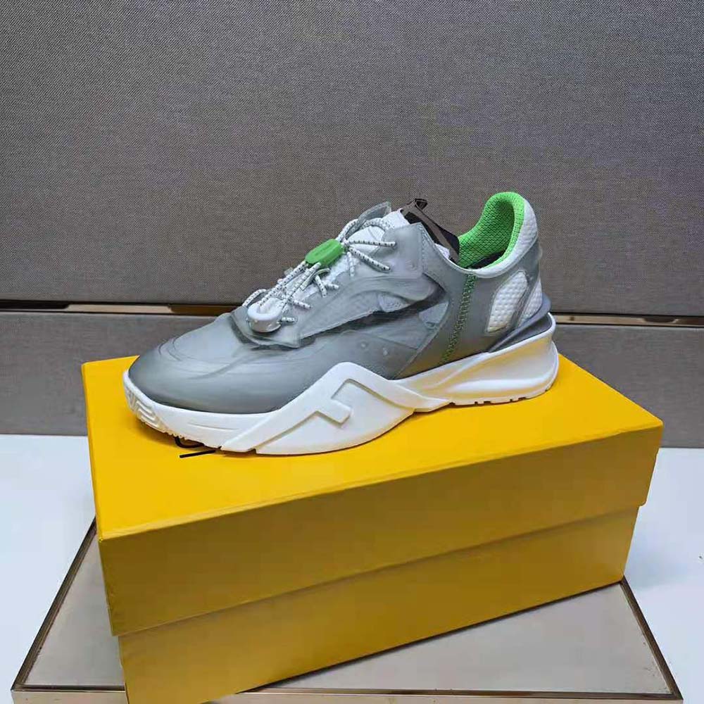 Top view of Fendi Men Flow Gray Nylon Low-tops highlighting nylon texture