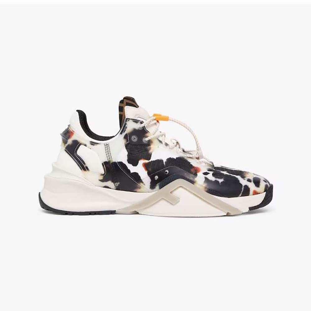 Side profile of Fendi Men Flow White Fabric Low-tops in black fabric