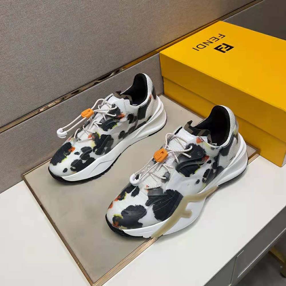 Top view showing lace closure on Fendi Men Flow White Fabric Low-tops