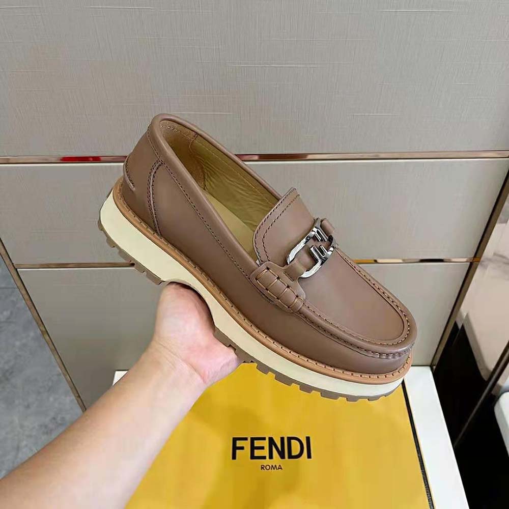Fendi Men O’Lock Loafers Brown Leather - image 6