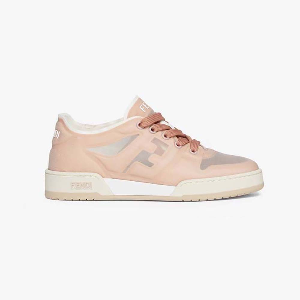 Side view of Fendi Unisex Match Pink Mesh Low Tops showing pink mesh texture