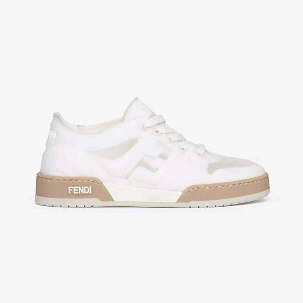 Side view of Fendi Unisex Match White Mesh Low Tops in white