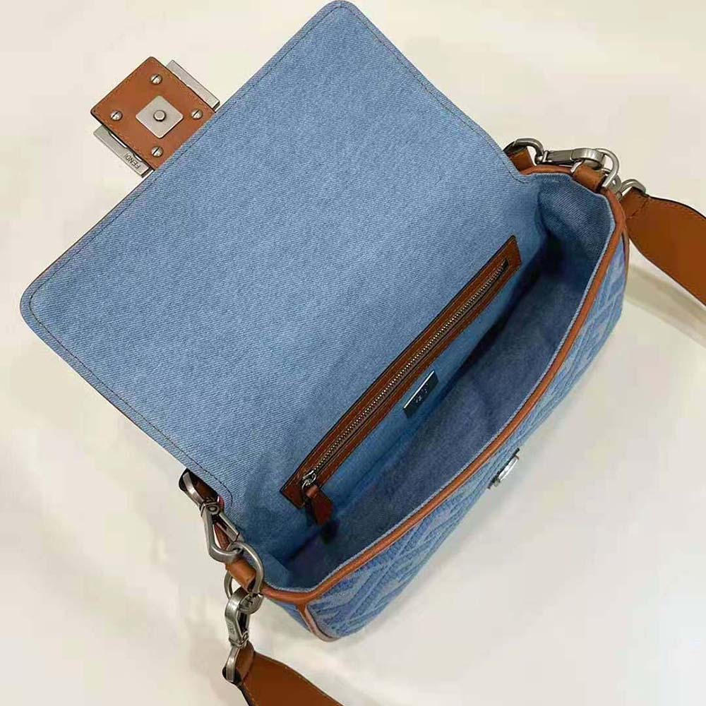Fendi Women Baguette Light Blue Denim Bag with FF Embroidery - image 6