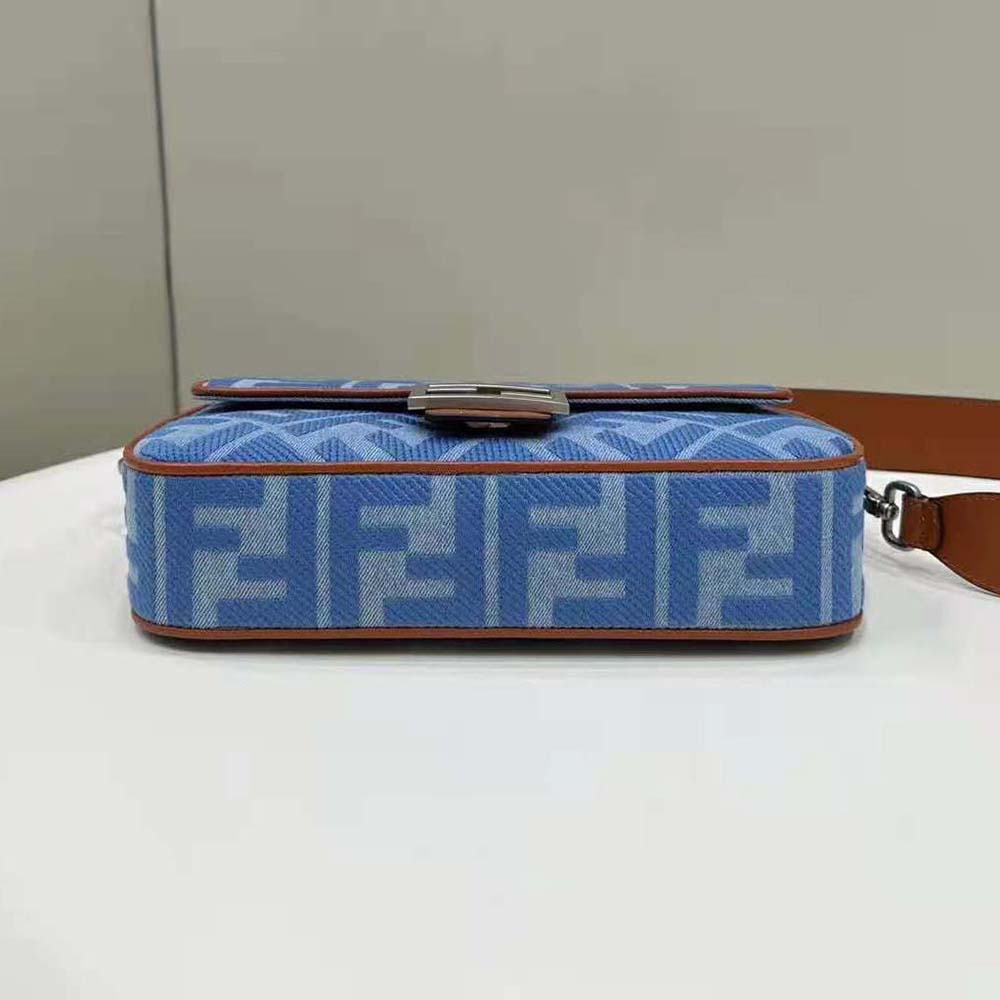Fendi Women Baguette Light Blue Denim Bag with FF Embroidery - image 5