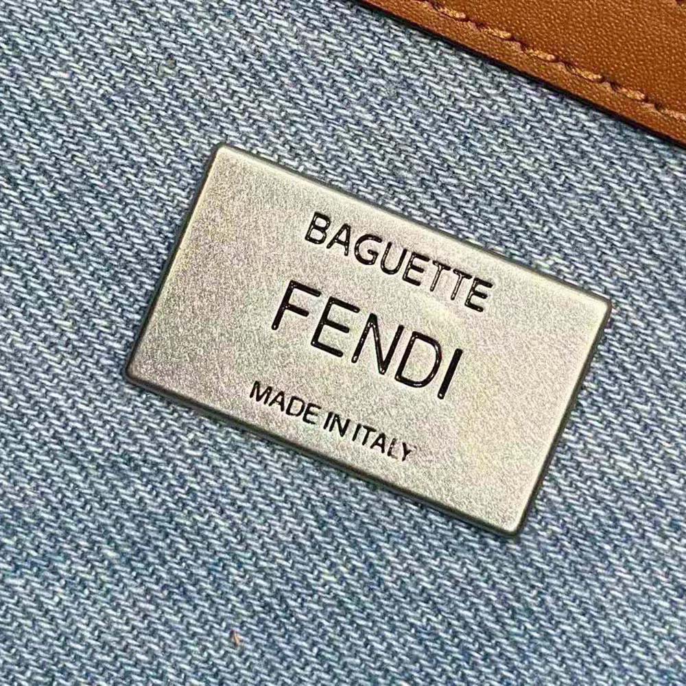 Fendi Women Baguette Light Blue Denim Bag with FF Embroidery - image 10