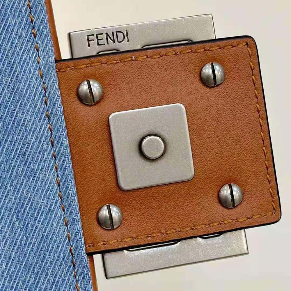 Fendi Women Baguette Light Blue Denim Bag with FF Embroidery - image 8