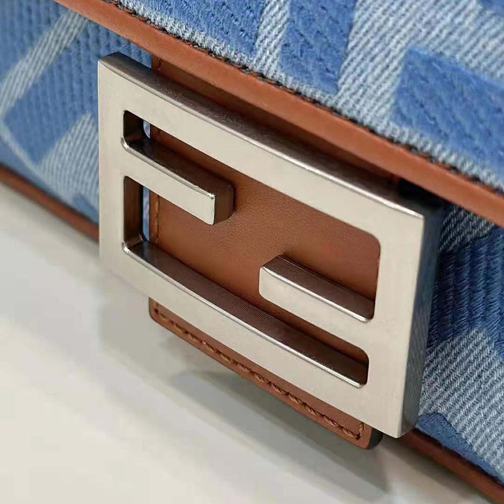Fendi Women Baguette Light Blue Denim Bag with FF Embroidery - image 7