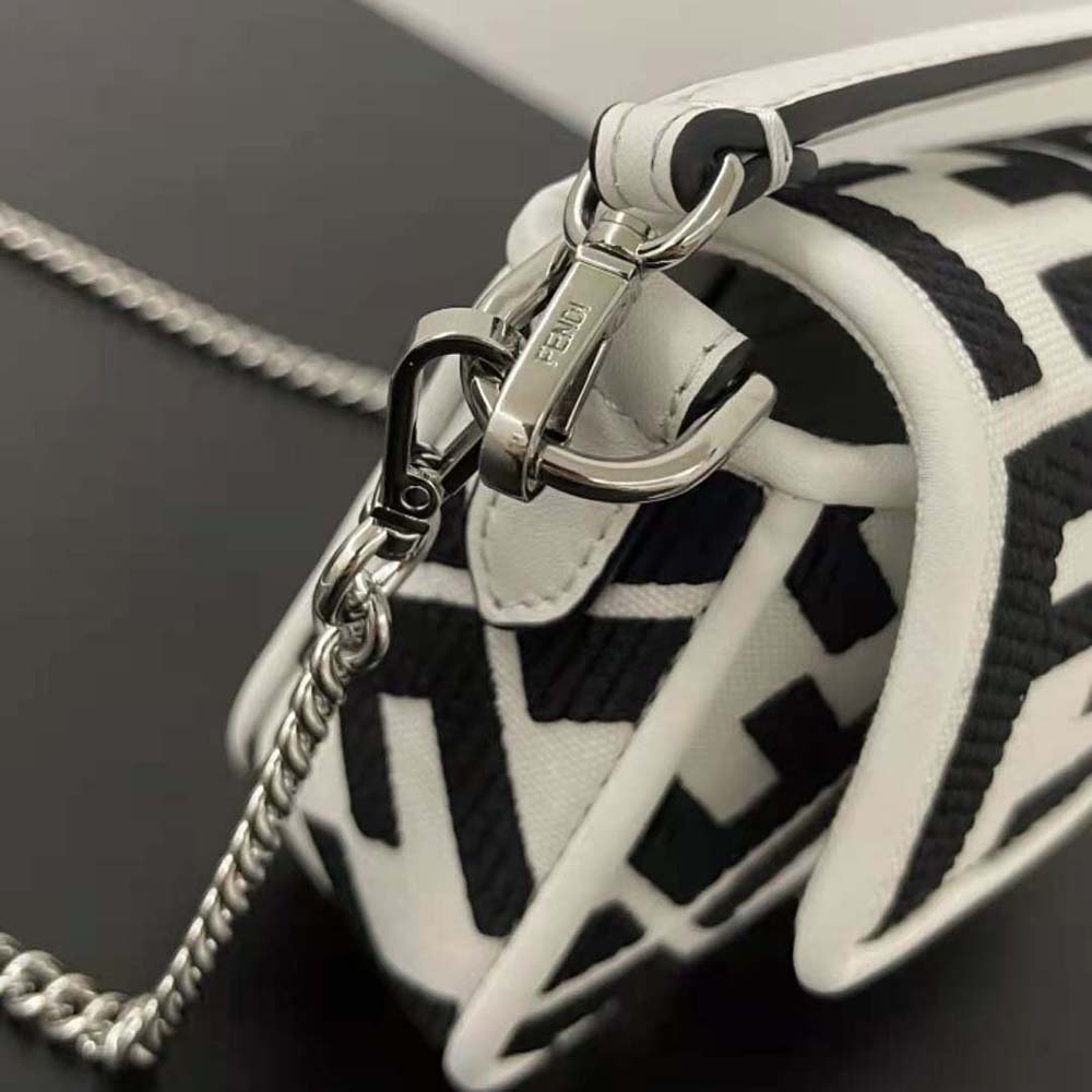 Fendi Women Baguette Mini White and Black Canvas Bag with FF Embroidery - image 7