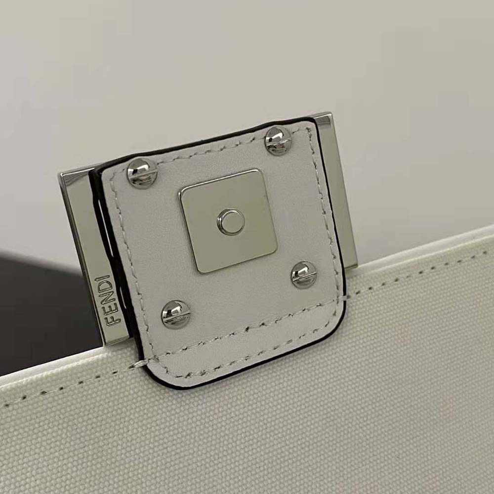 Fendi Women Baguette Mini White and Black Canvas Bag with FF Embroidery - image 10
