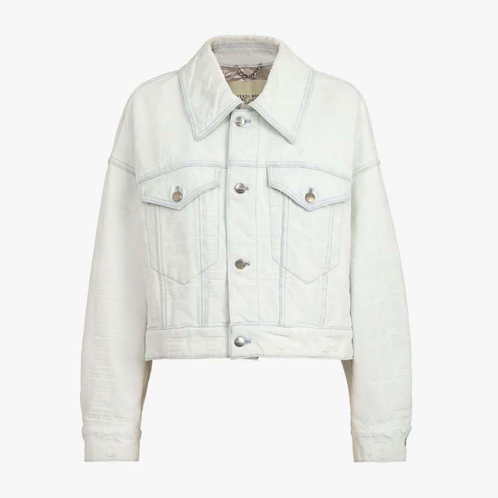 Front view of Fendi Women Blouson White Denim Fendi by Marc Jacobs Jacket