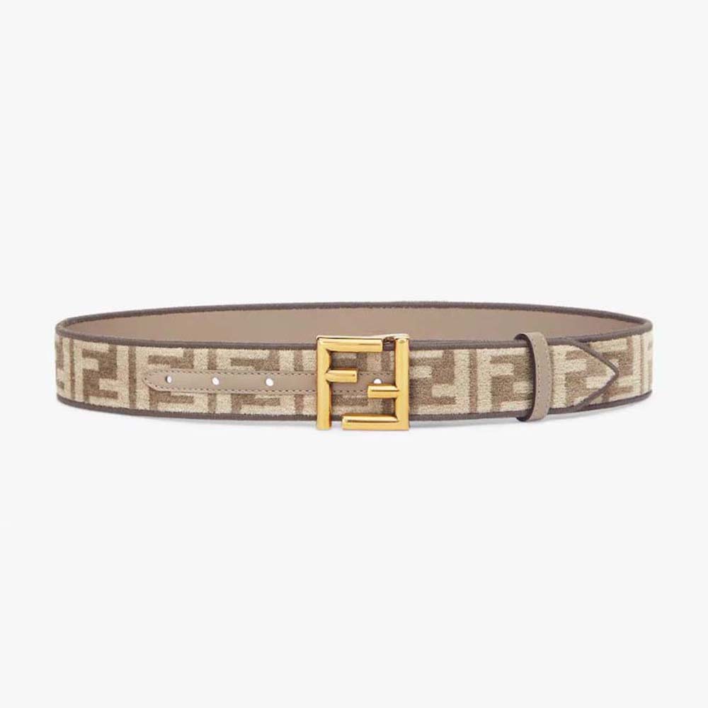 Front view of Fendi Women Brown Fabric Belt with signature buckle