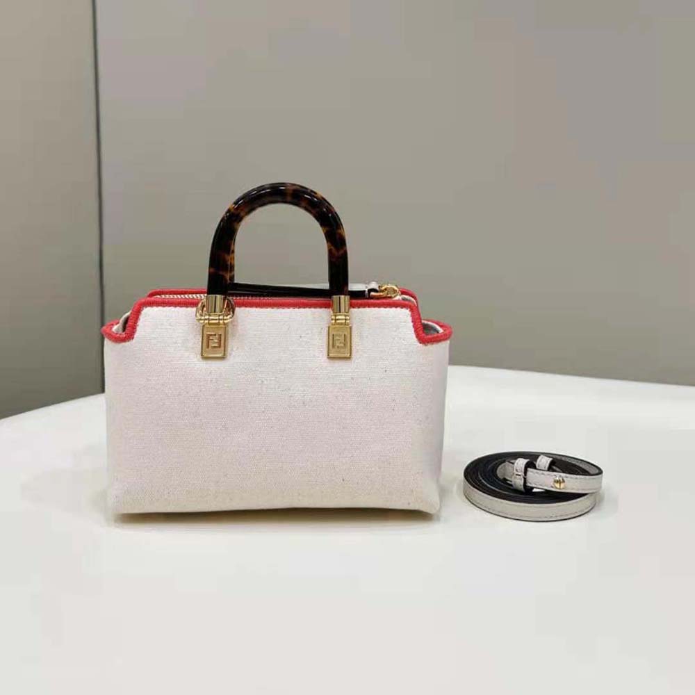 Fendi Women By The Way Mini Beige Canvas Small Boston Bag - image 4