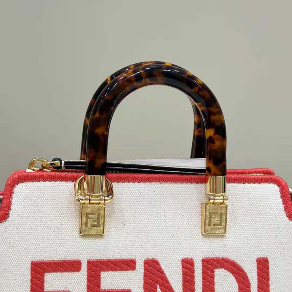 Fendi Women By The Way Mini Beige Canvas Small Boston Bag - image 7