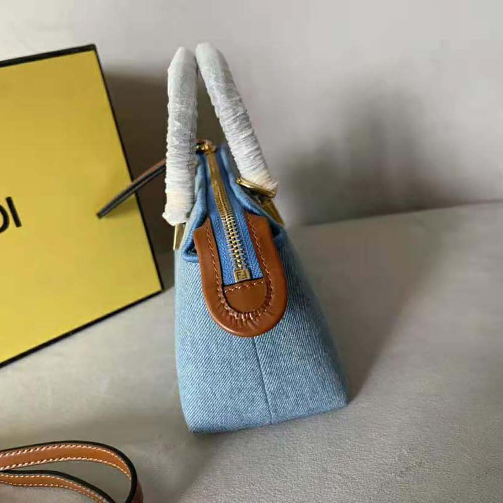 Fendi Women By The Way Mini Light Blue Denim Small Boston Bag - image 6