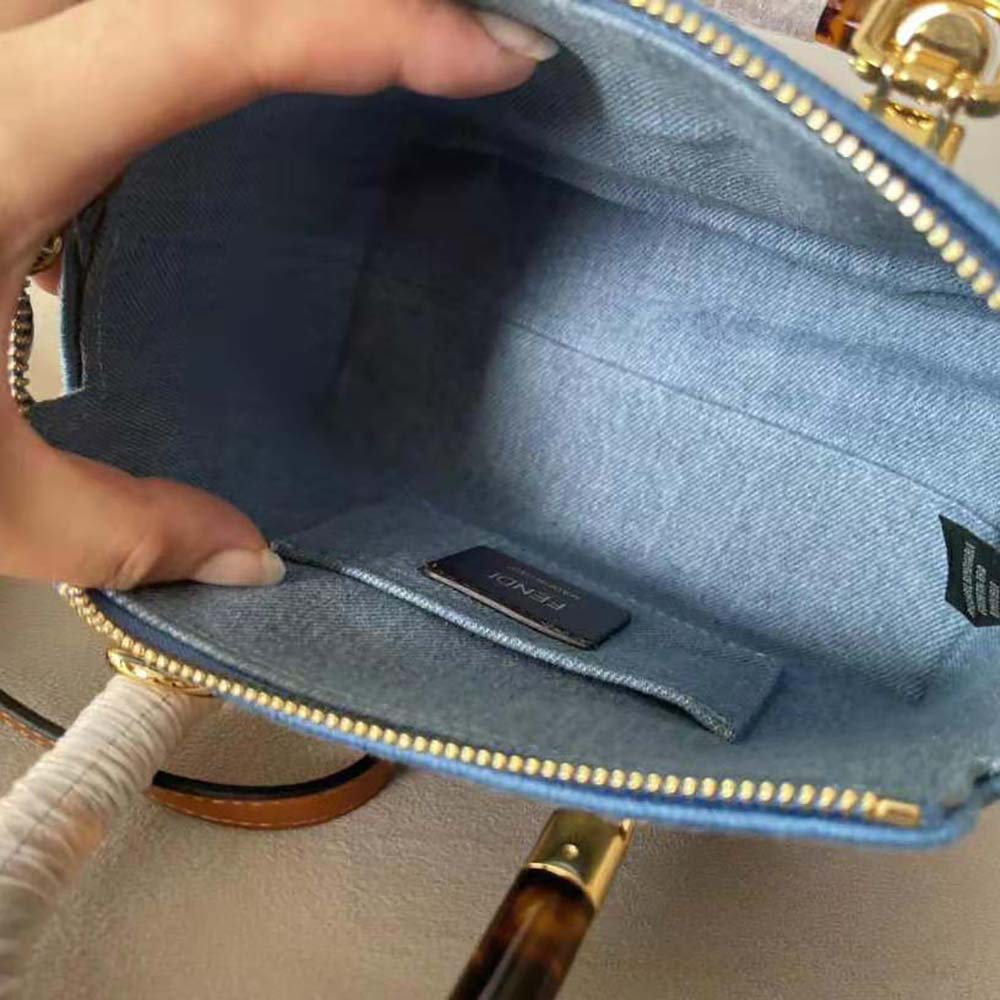 Fendi Women By The Way Mini Light Blue Denim Small Boston Bag - image 10