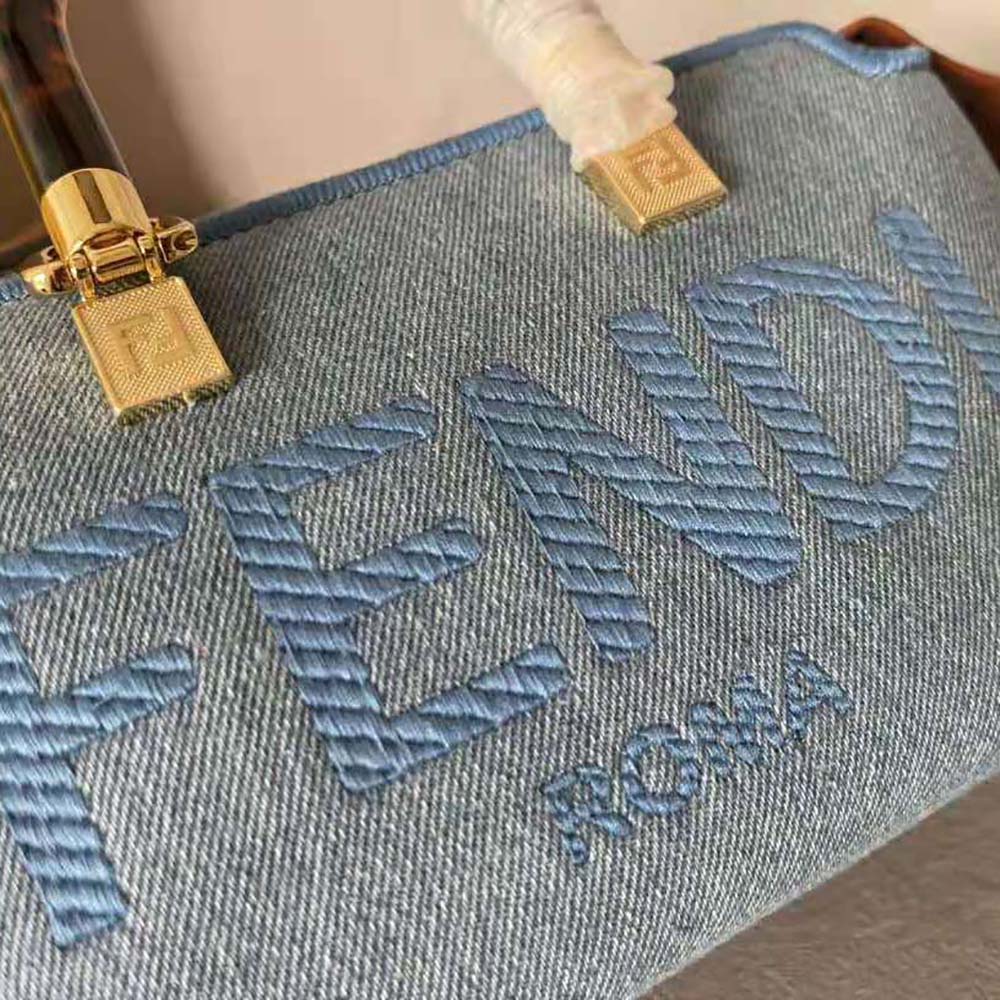 Fendi Women By The Way Mini Light Blue Denim Small Boston Bag - image 8