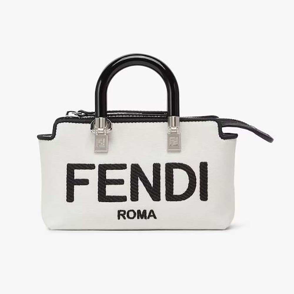 Front view of Fendi Women By The Way Mini White Canvas Small Boston Bag